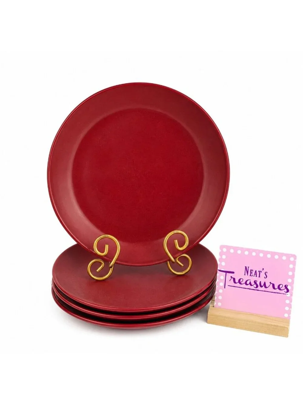 Room Essentials COUPE BING CHERRY Solid Red Plum Stoneware Dinner Plates Set 4